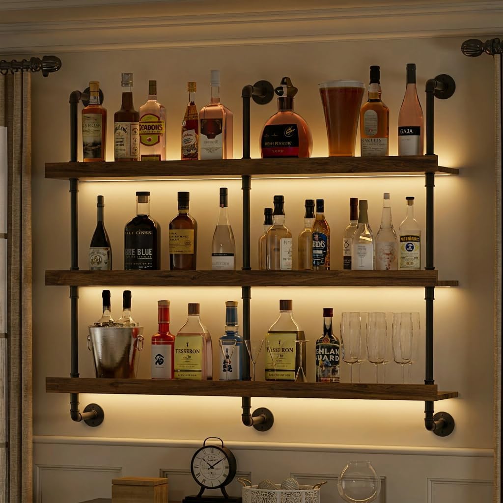 Wine Beer Liquor - رف نبيذ معلق على الحائط مع